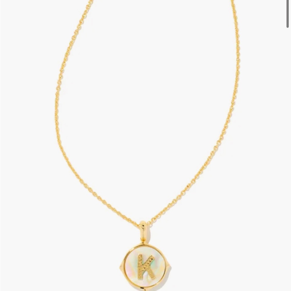 NWT Letter K Gold Disc Reversible Pendant Necklace in Iridescent